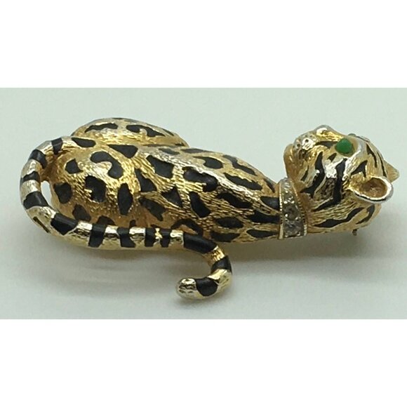 D’orlan ( Boucher ) Cheetah Panther Jaguar Big Cat Brooch Pin Gold Black - Picture 3 of 4